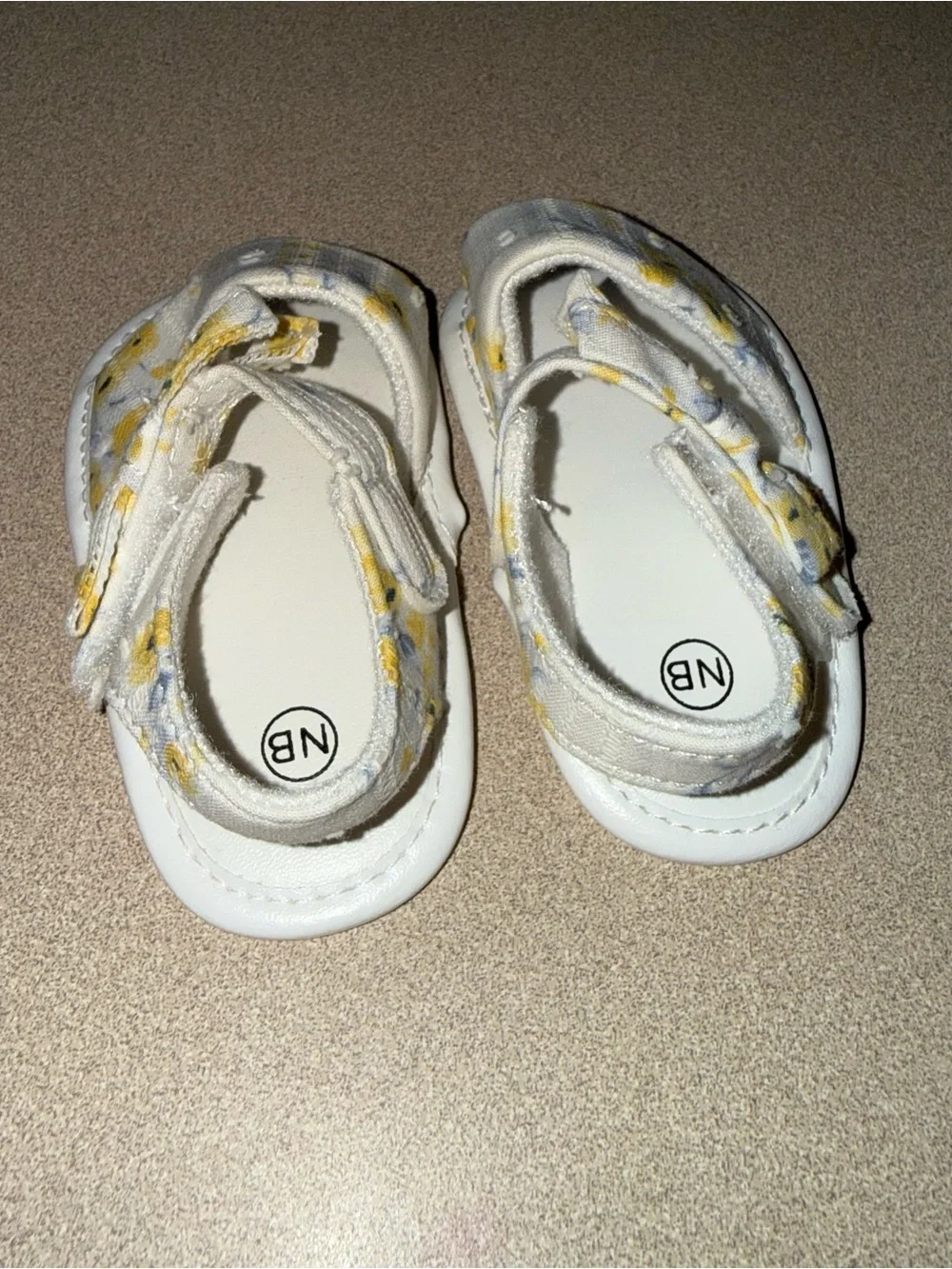 Newborn baby girl sandals white with yellow floral print